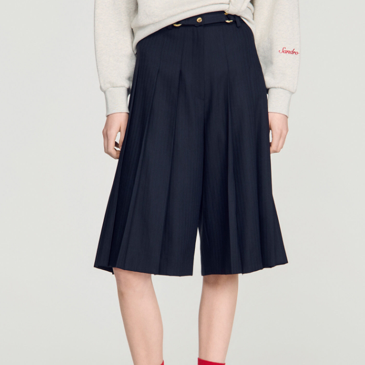 Sandro US: Long Pleated Wool Shorts